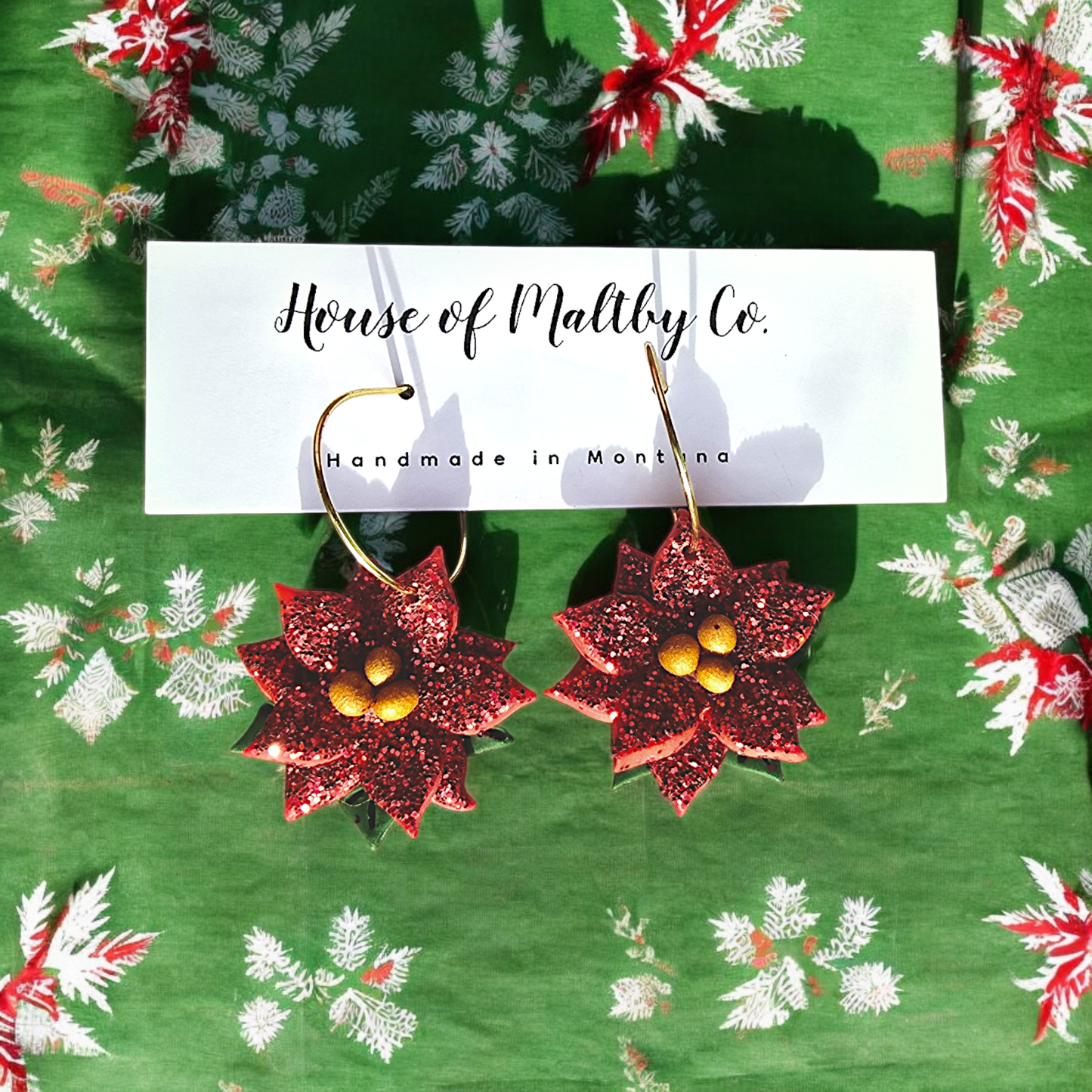 Small Hoop Sparkly Poinsettias