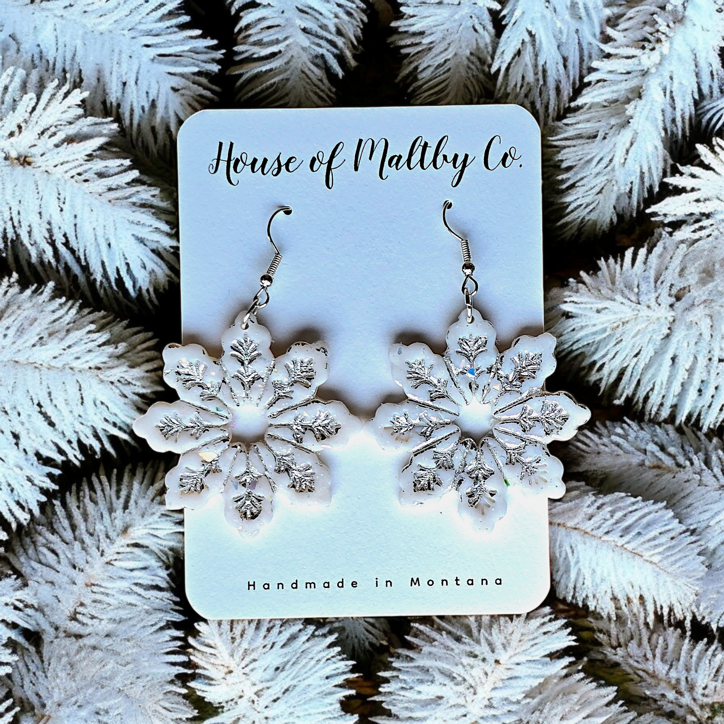 Silver Detailed Large Opal Snowflakes