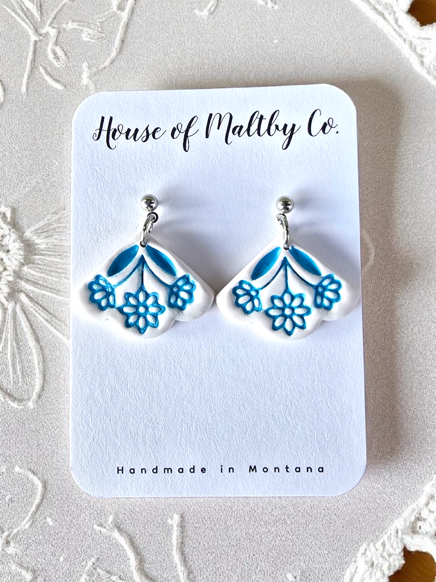 Blue Pyrex Flowered Earrings