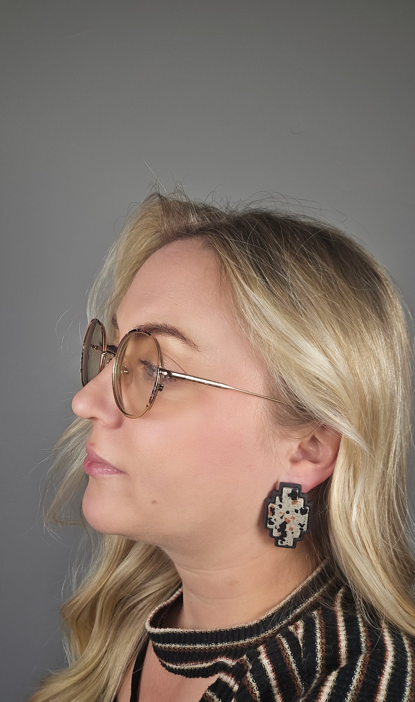 Faux Dalmatian Jasper w/ Black Western Bezel