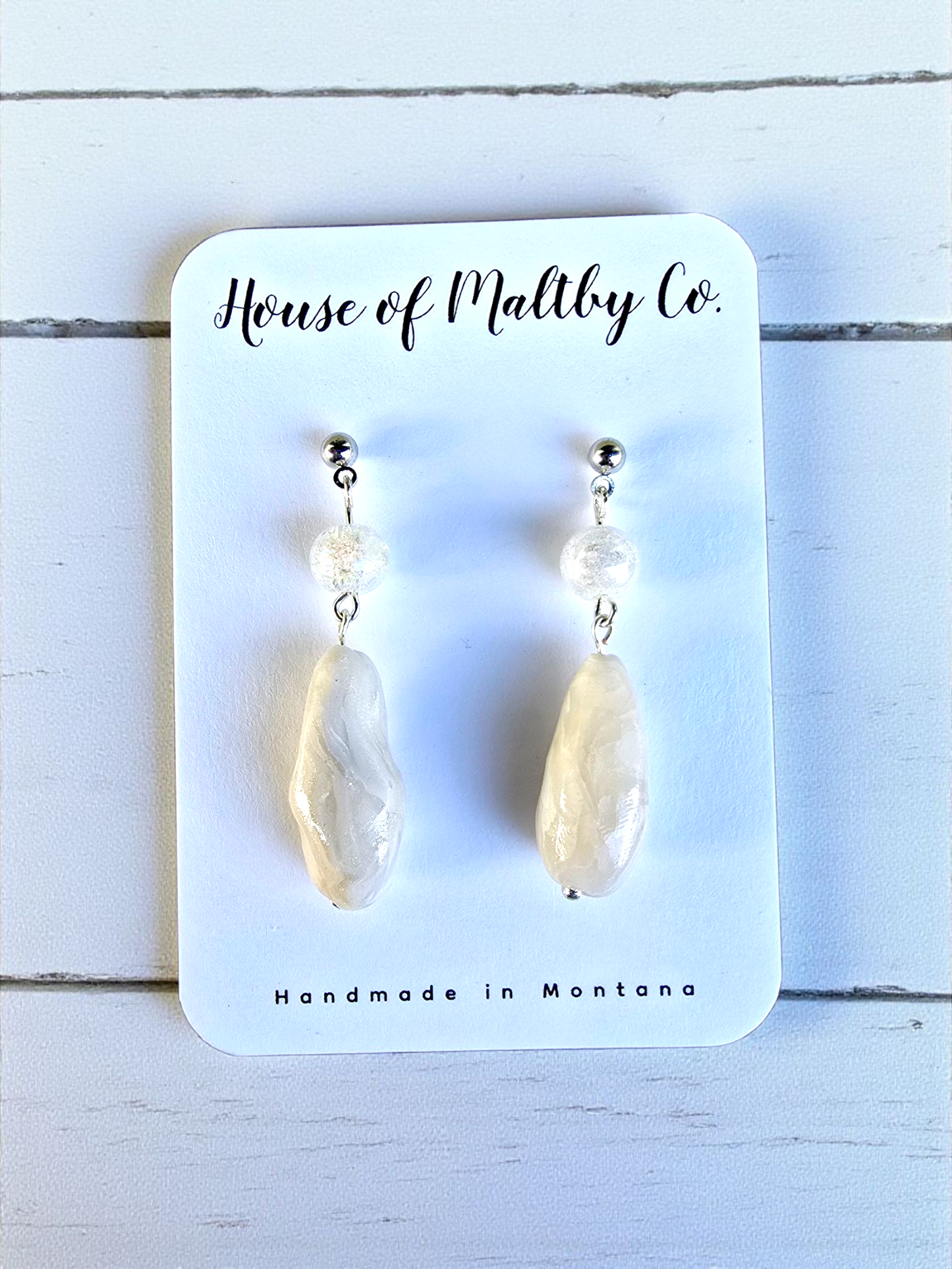 White Pear Agate Earrings