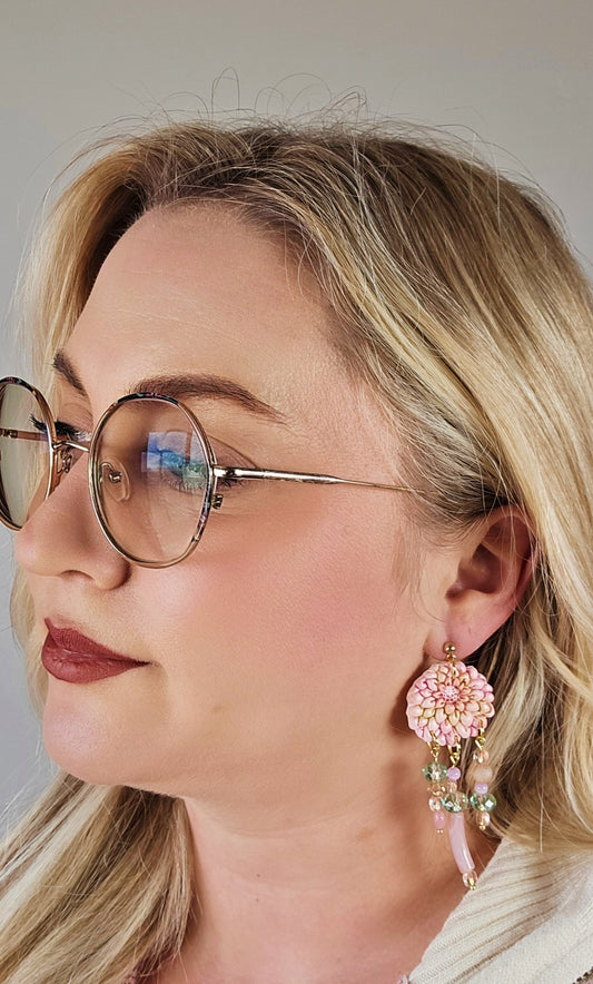 Pastel Pink and Lime Green Dahlias