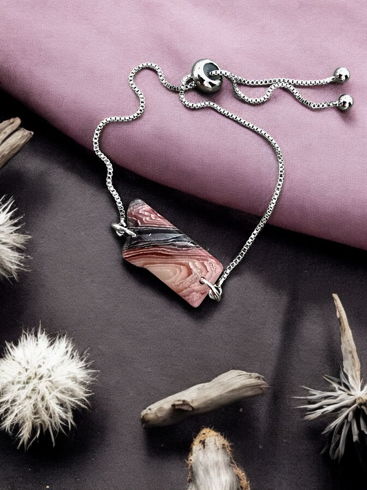 Montana State Botswana Lace Agate Adjustable Bracelets: Silver