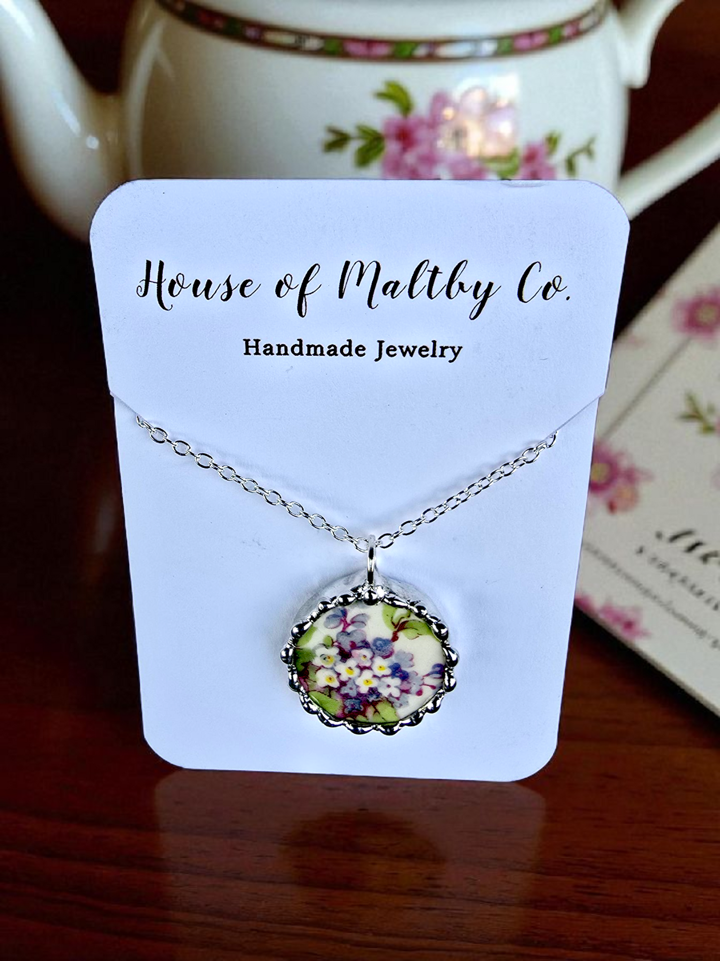 Blue and White Hydrangea Necklace