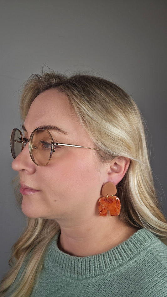 Faux Sunstone and Teracotta Modern Stone Earrings