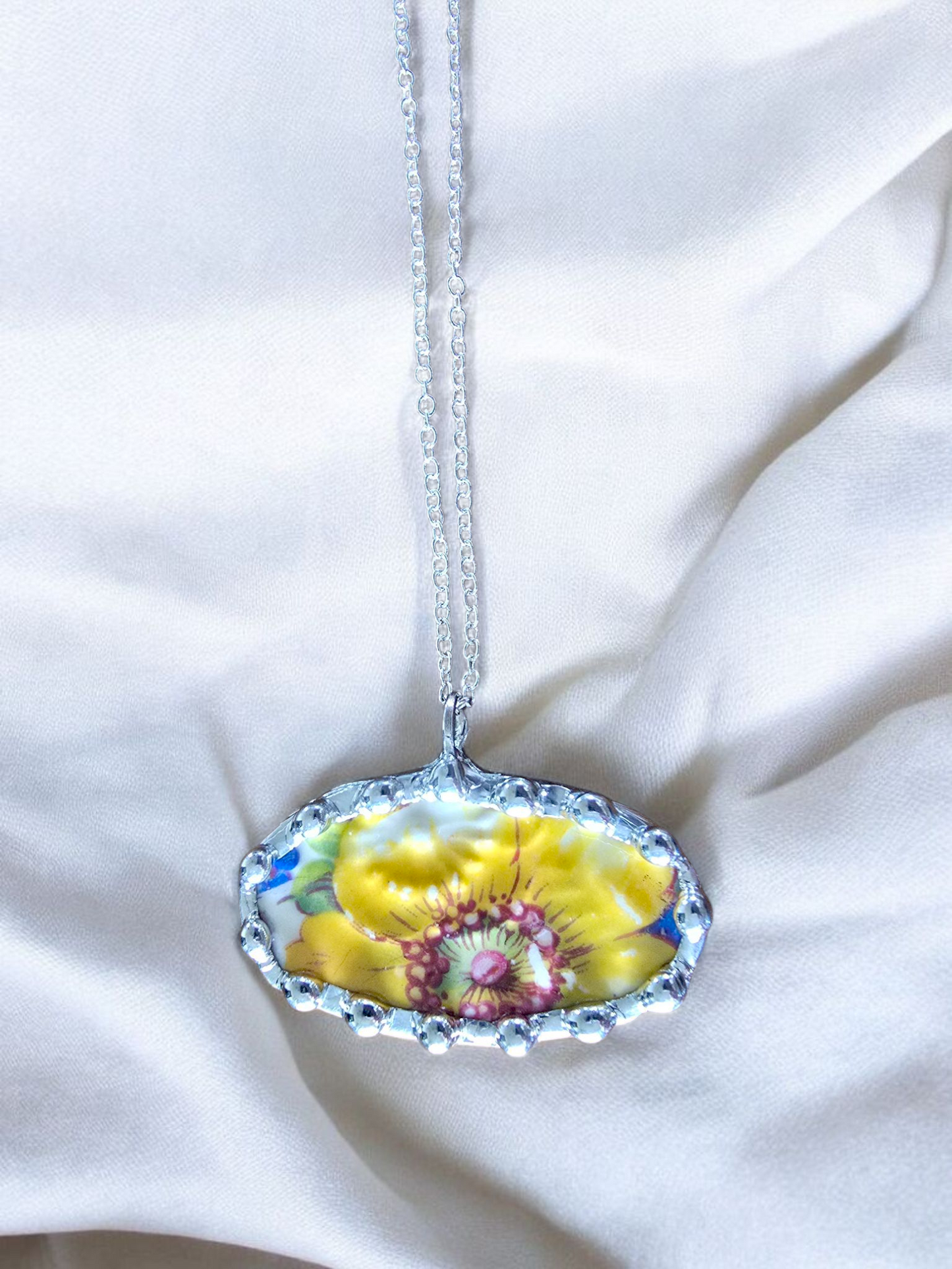 Large Oval Yellow Flower Necklace