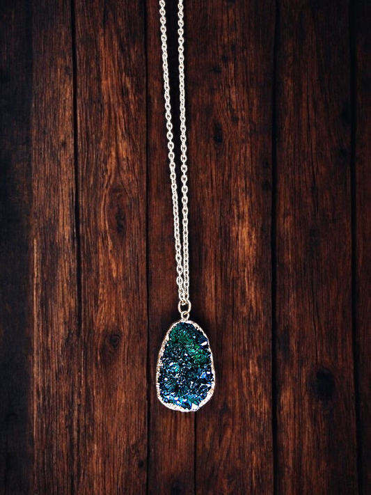 Green Iridescent Faux Druzy Quartz Necklaces