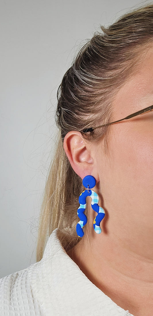 Blue Floral Earring w Gingham