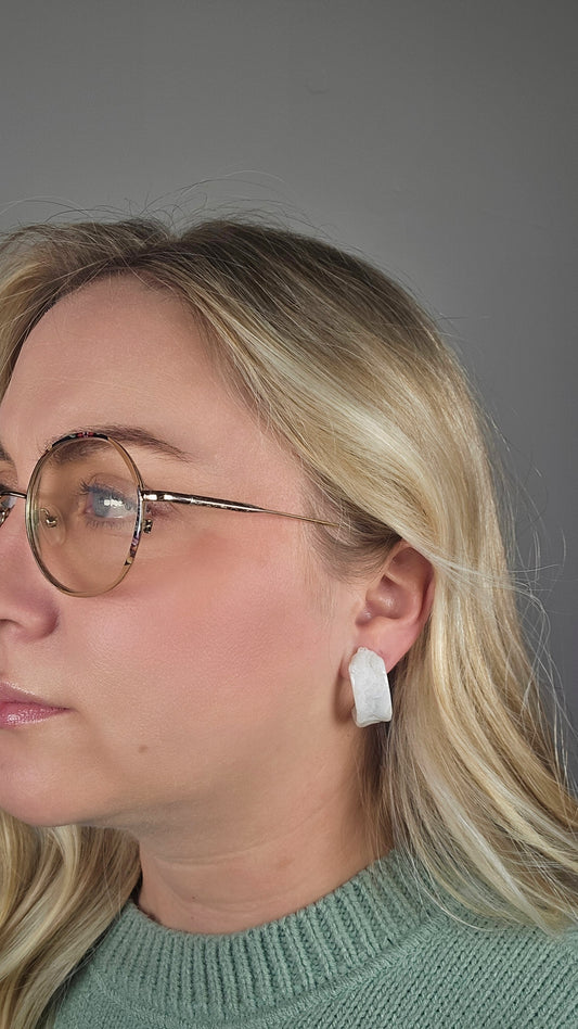 White Pearl Agate Huggies