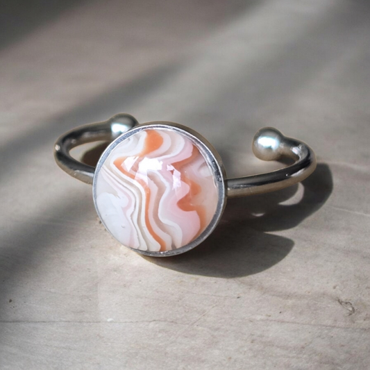 Rose Lace Agate Silver Ring Style 2