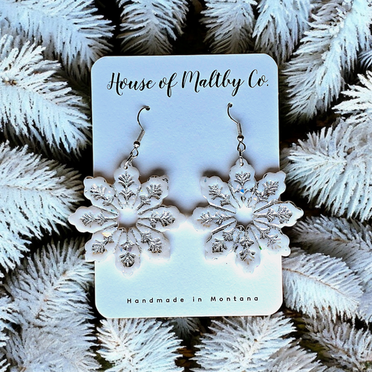 Silver Detailed Large Opal Snowflakes