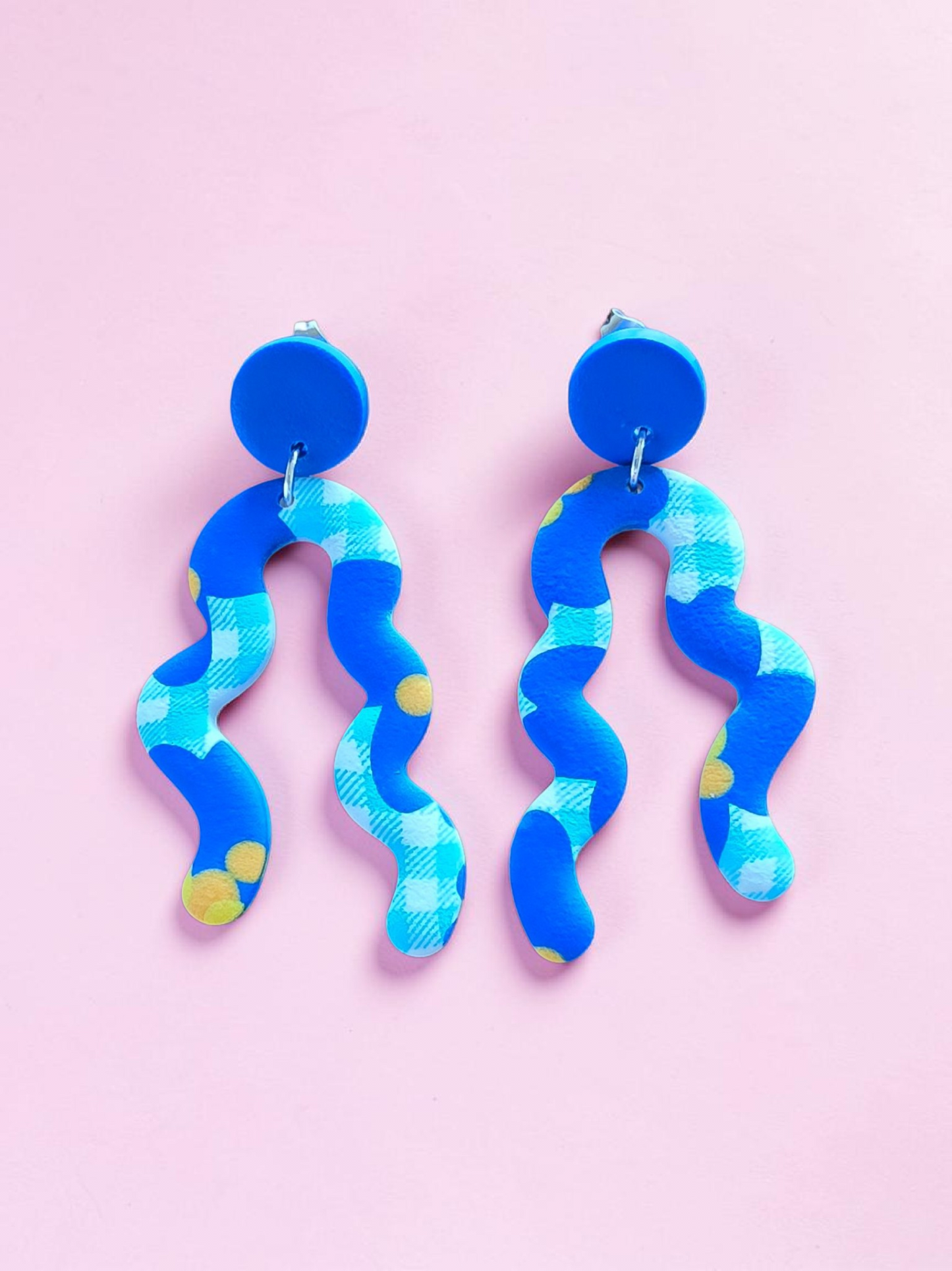 Blue Floral Earring w Gingham