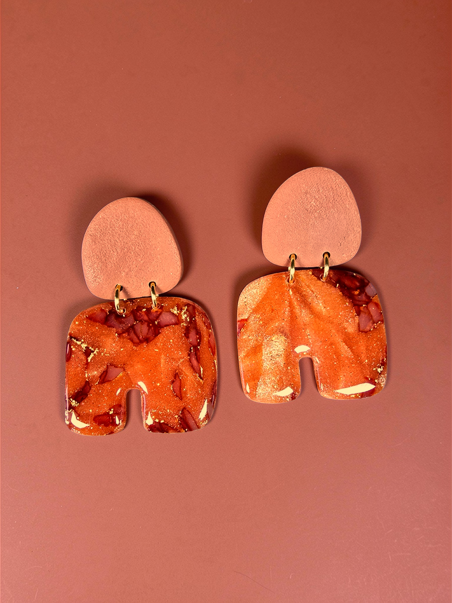 Faux Sunstone and Teracotta Modern Stone Earrings
