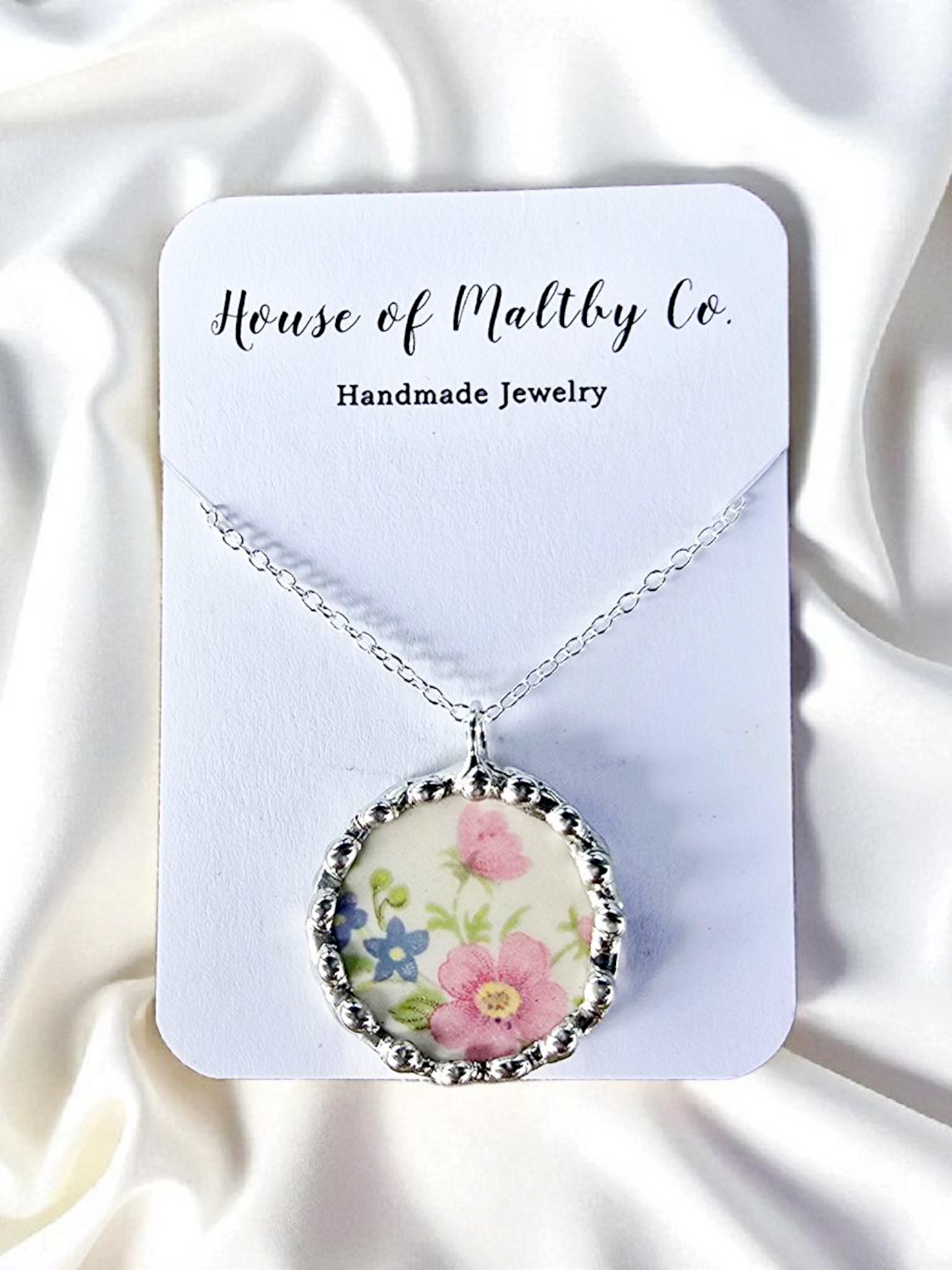 Pale Pink and Blue Floral Daisy Necklace