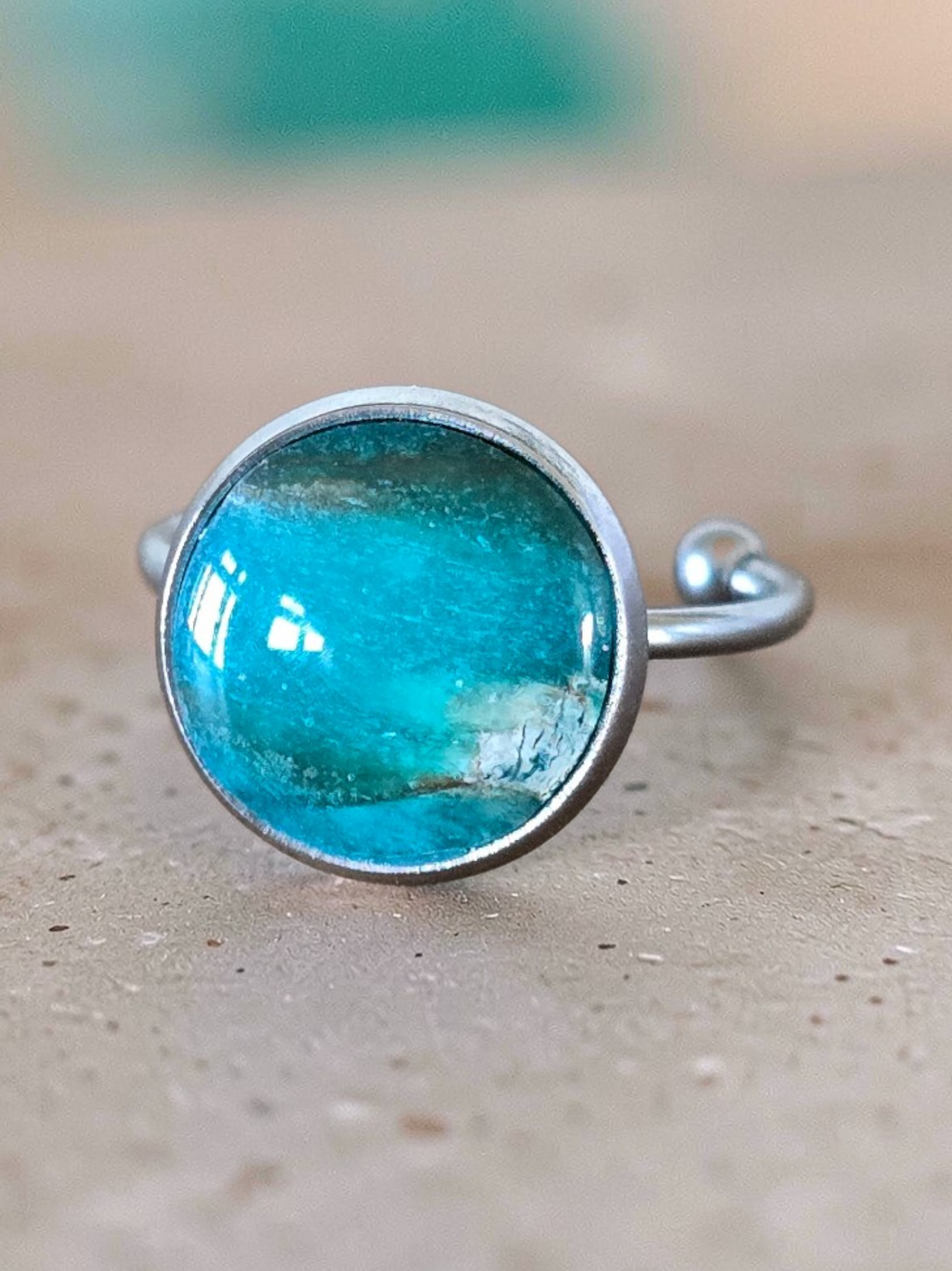 Faux Apatite Silver Adjustable Rings