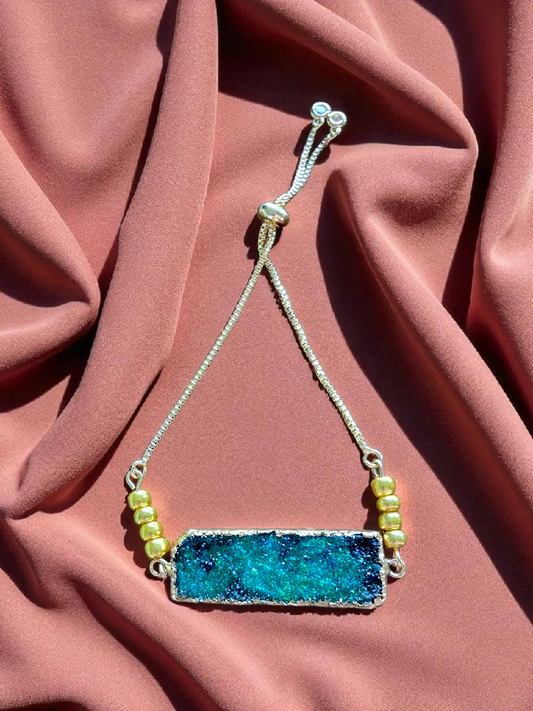 Blue Druzy Quartz Gold Adjustable Bracelet