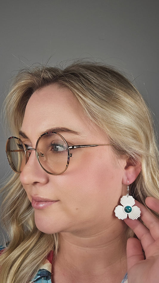 Faux Apatite Stone in White Bezel