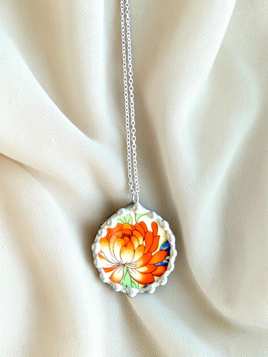 Dark Orange Chrysanthemum Pendant