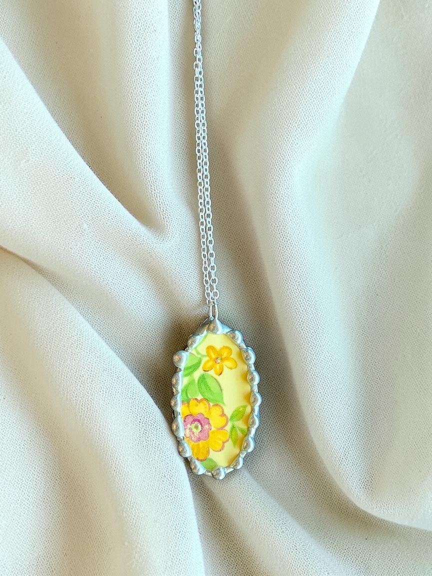 Oval Yellow Floral Pendant