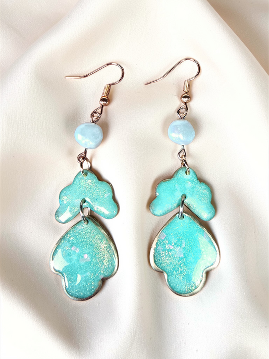 Faux Mint Opal Stone Earrings w/ Pearl