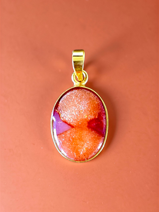 Faux Sunstone Pendant with Gold Bezel