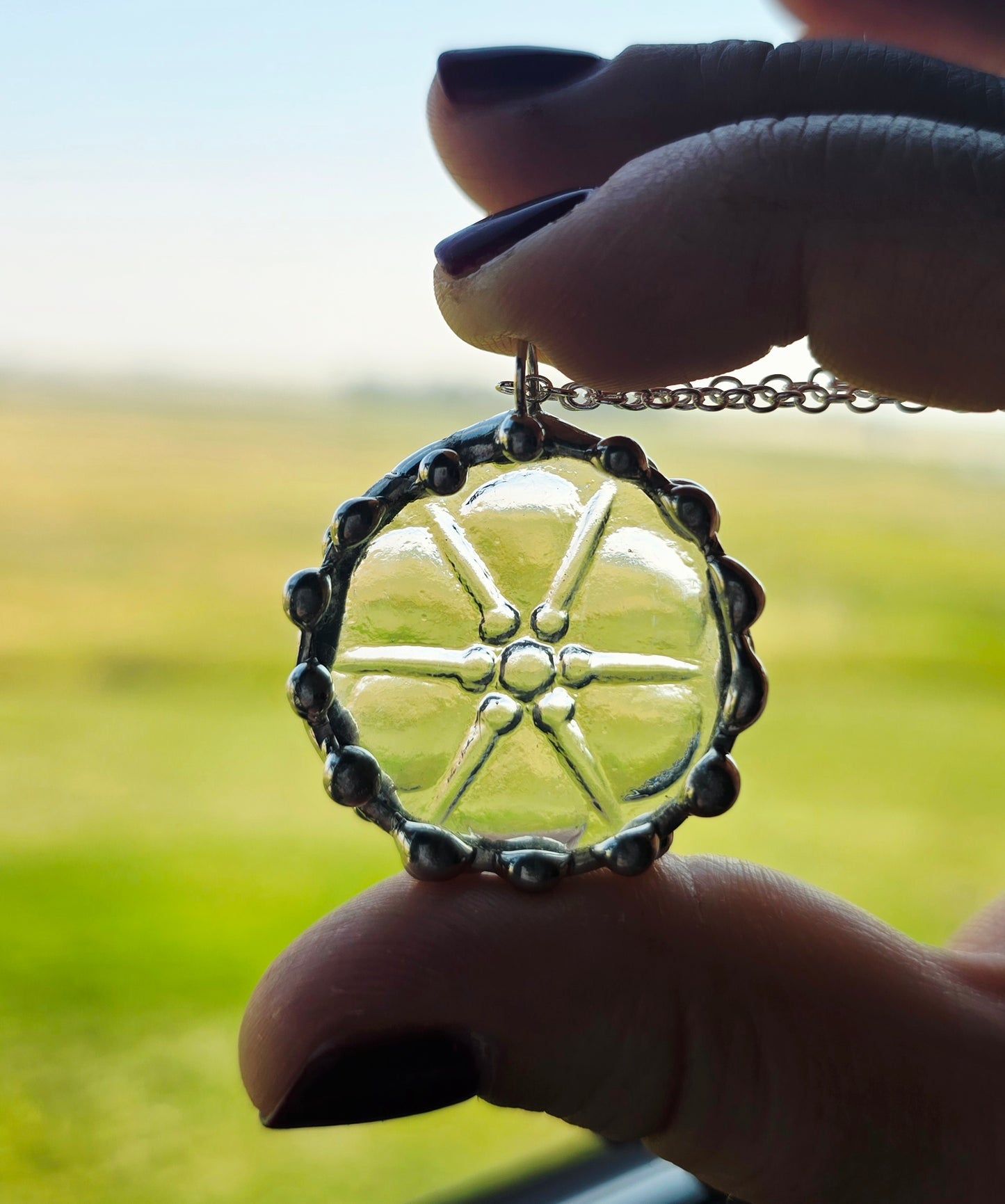 Floral Clear Indiana Glass Pendant