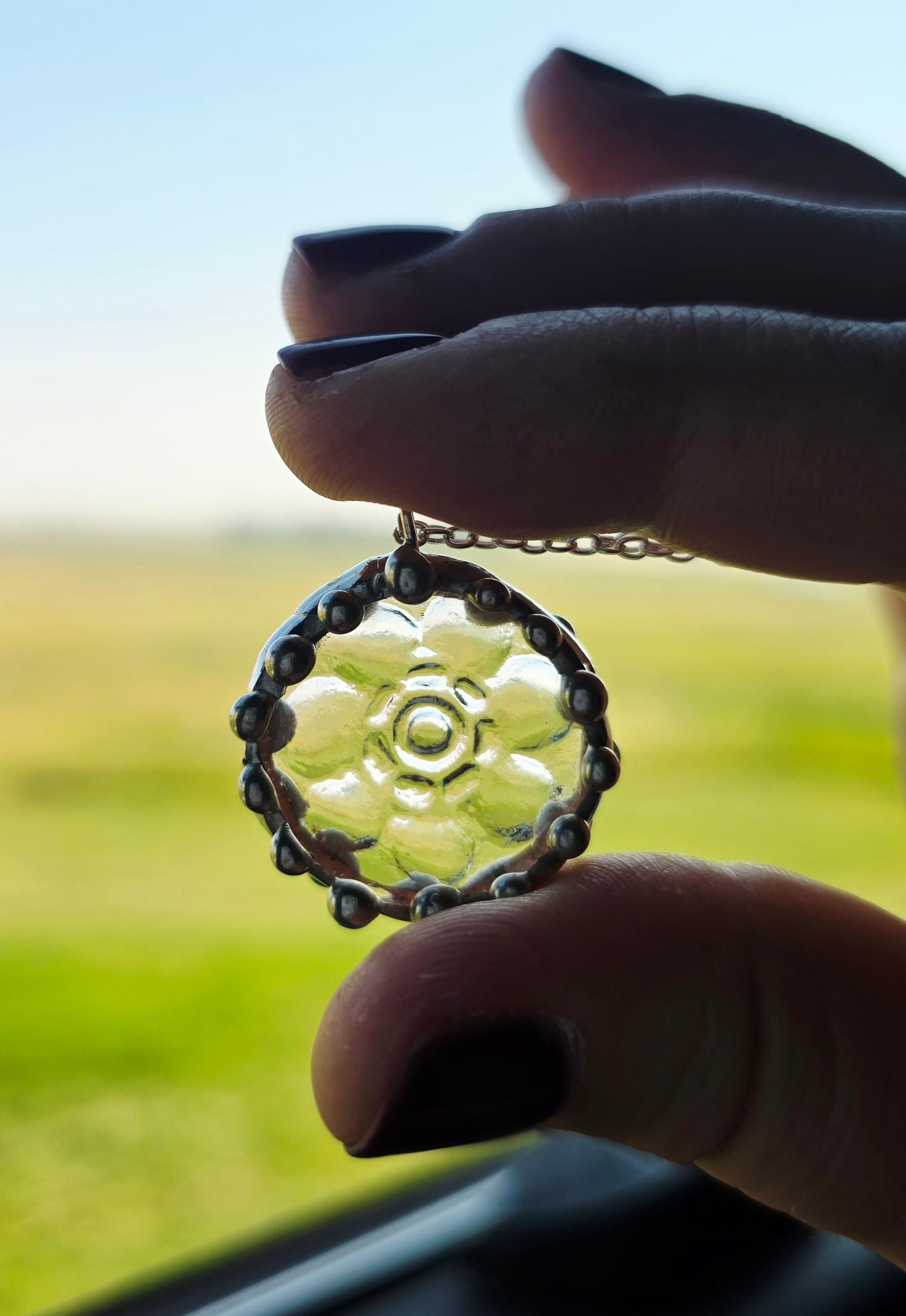 Clear Indiana Glass Daisy Pendant