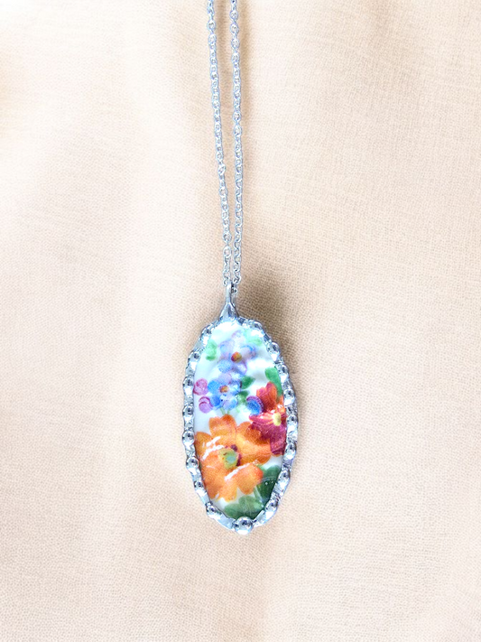 Oval Multi-Colored Flower Necklace