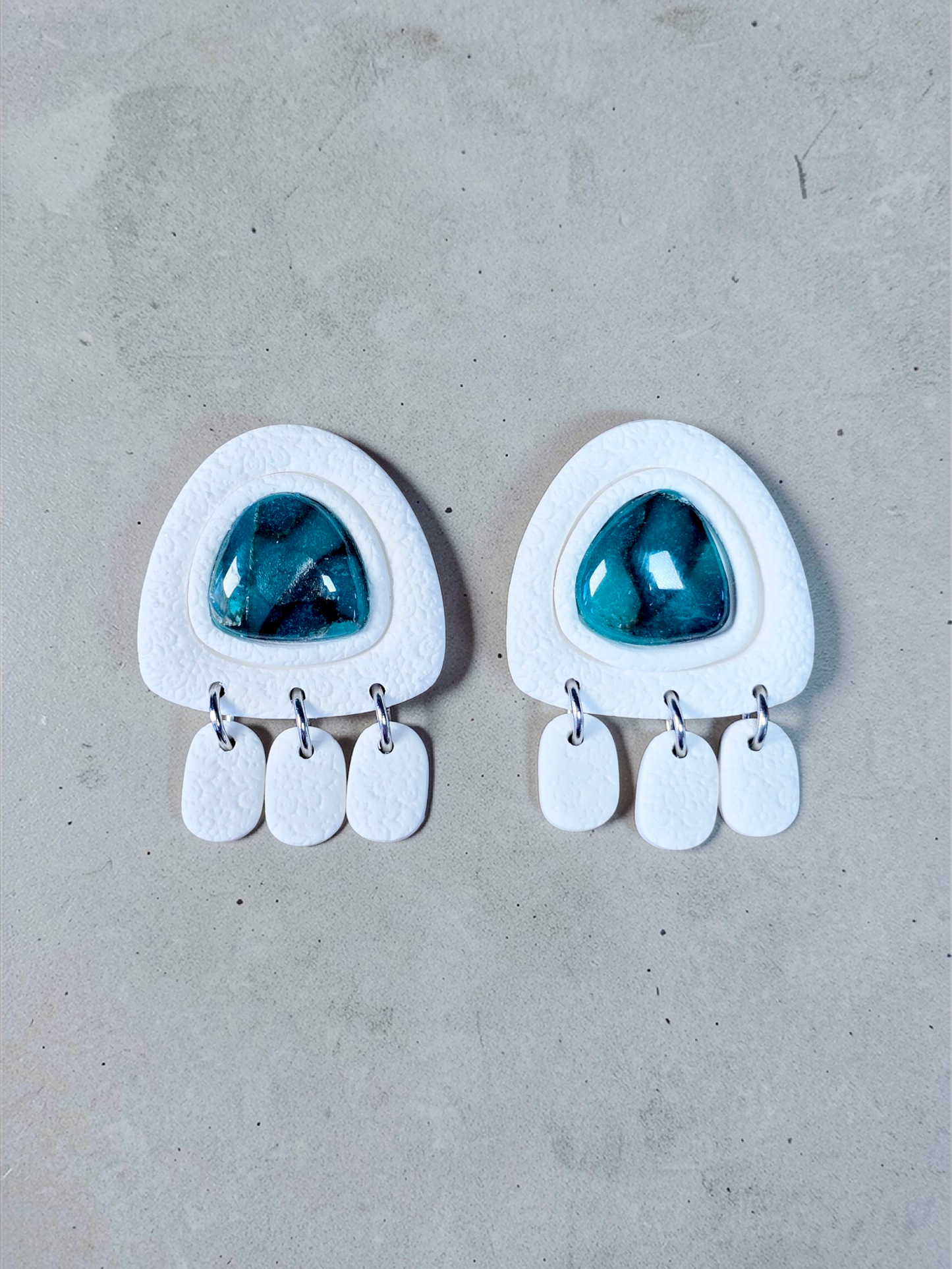 Faux Apatite Stud W/ Floral Textured Bezel