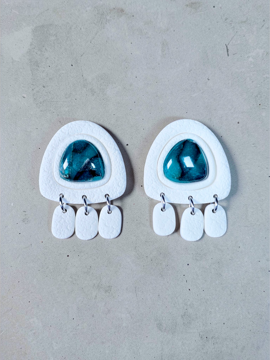 Faux Apatite Stud W/ Floral Textured Bezel