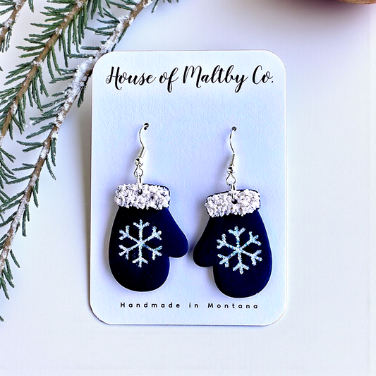 Navy Snowflake Mittens