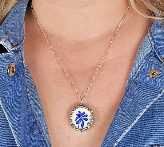 Blue Daisy Porcelain Pendant