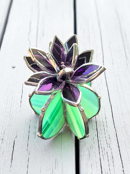 Bright Green Cactus with Purple Flower
