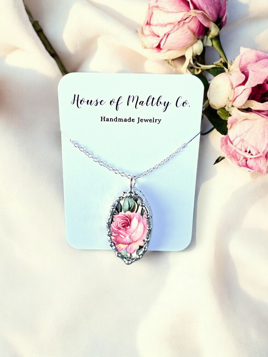 Pink Rose Oval Necklace