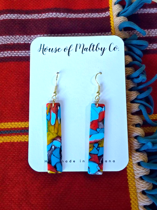 Rectangular Faux Spiny Oyster Turquoise Earrings