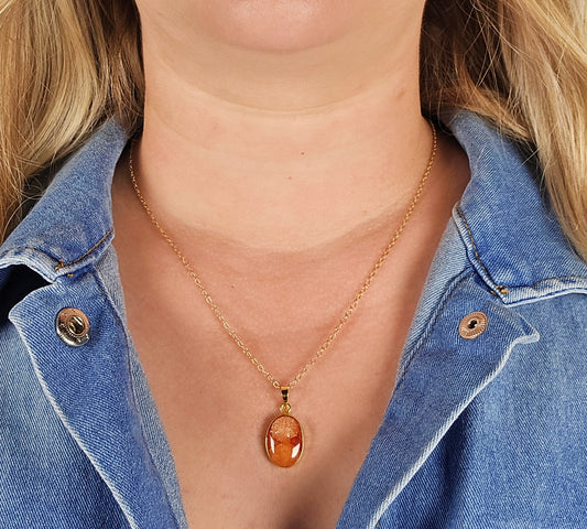 Faux Sunstone Pendant with Gold Bezel