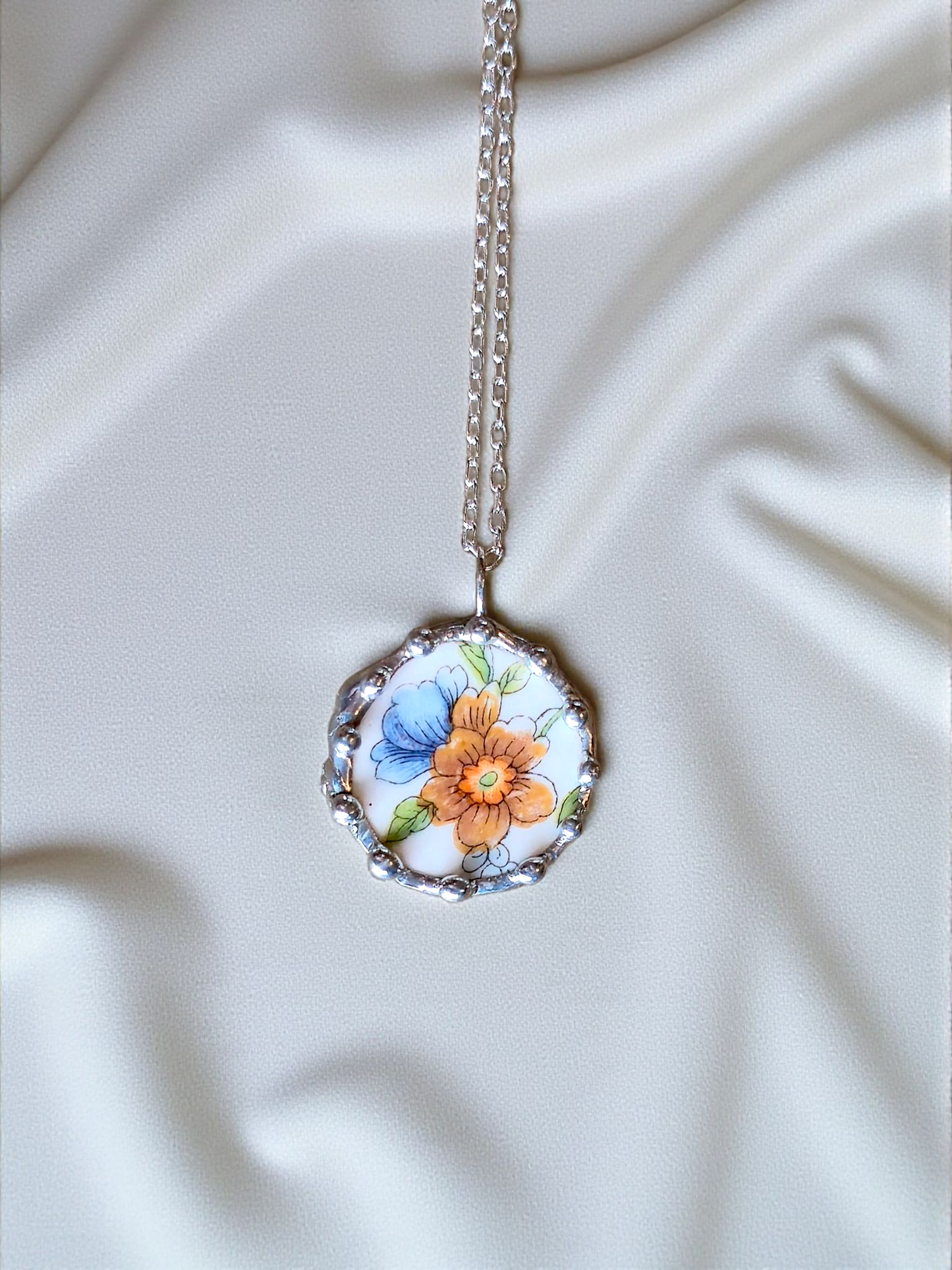 The Regina Collection: Blue and Brown Floral Pendant