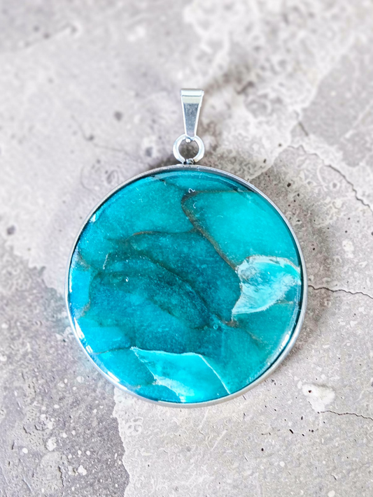 Faux Apatite Pendant w/ Silver bezel