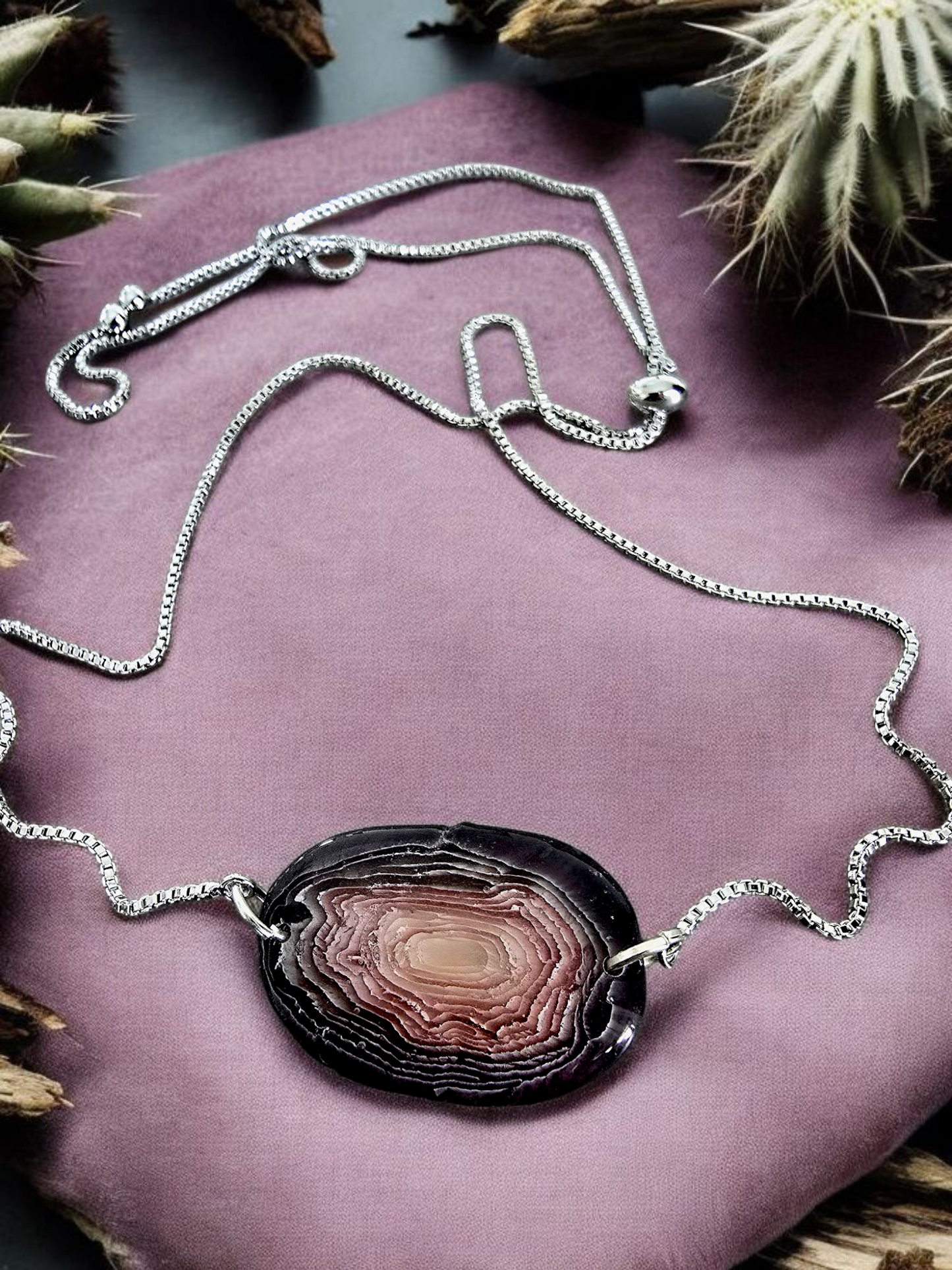 Botswana Agate Necklaces: Silver, adjustable