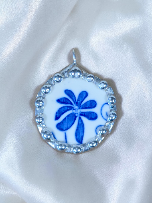 Blue Daisy Porcelain Pendant