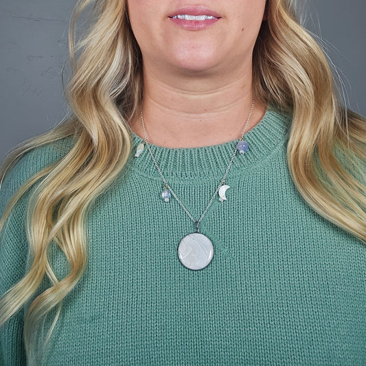 Pearl Lace Agate Charm Necklace