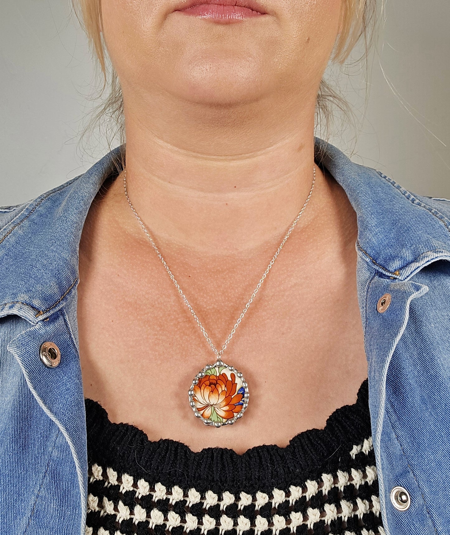 Dark Orange Chrysanthemum Pendant