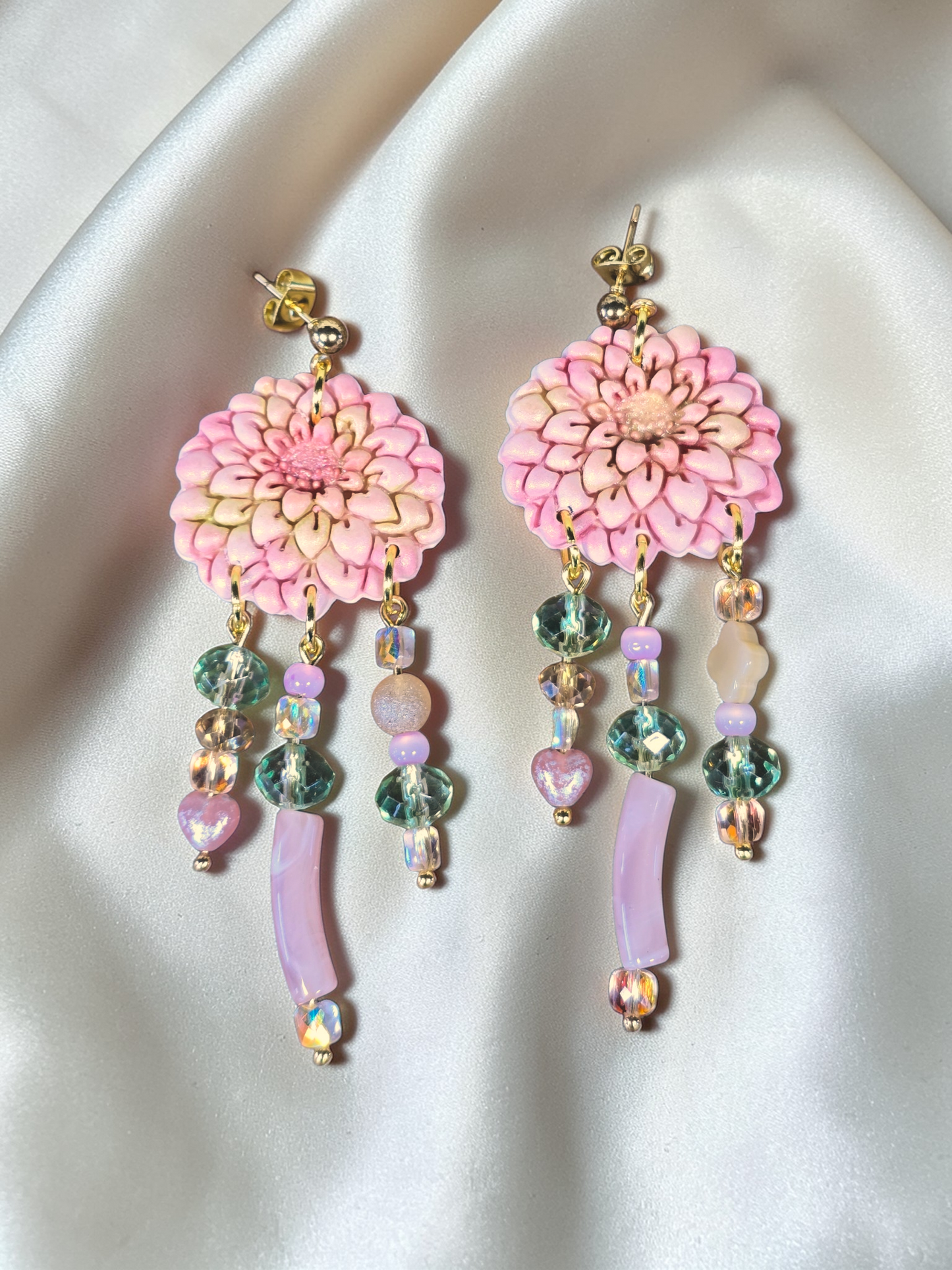 Pastel Pink and Lime Green Dahlias