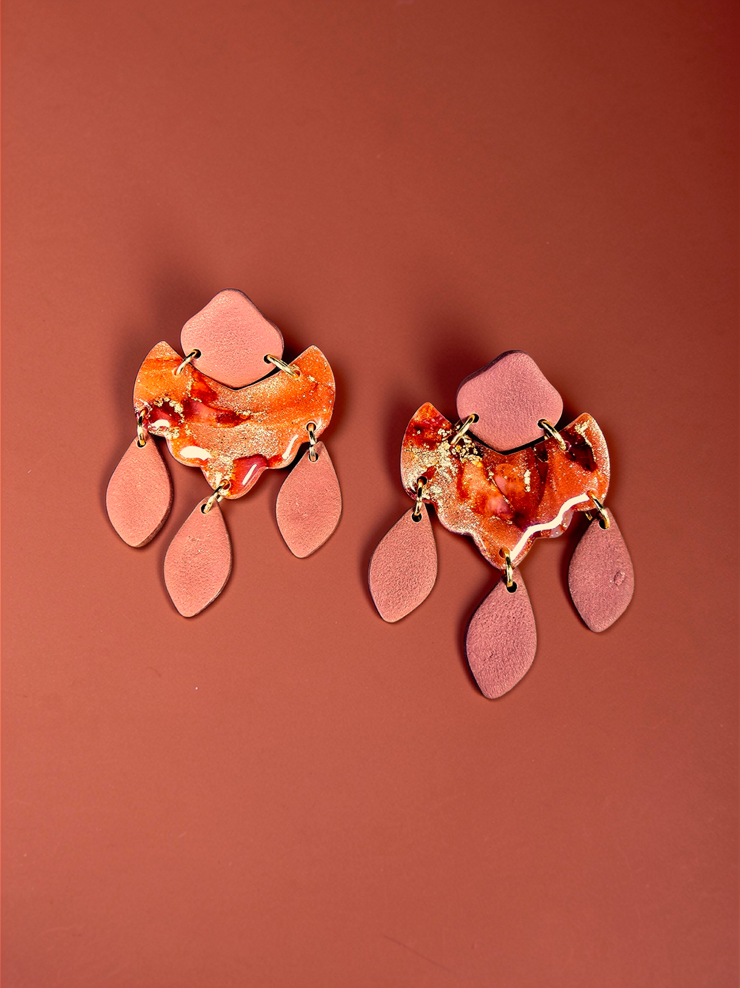 Elegant Faux Sunstone Teracotta Earrings