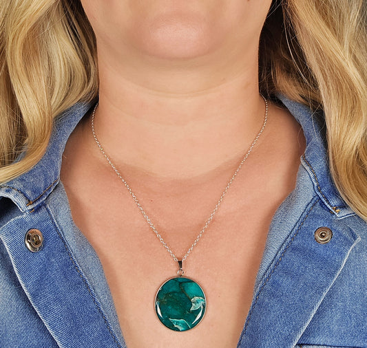 Faux Apatite Pendant w/ Silver bezel