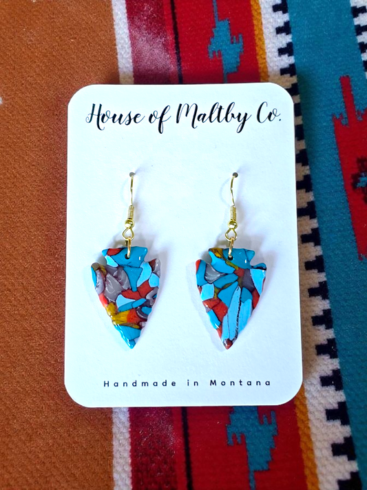 Faux Spiny Oyster Arrowhead Earrings