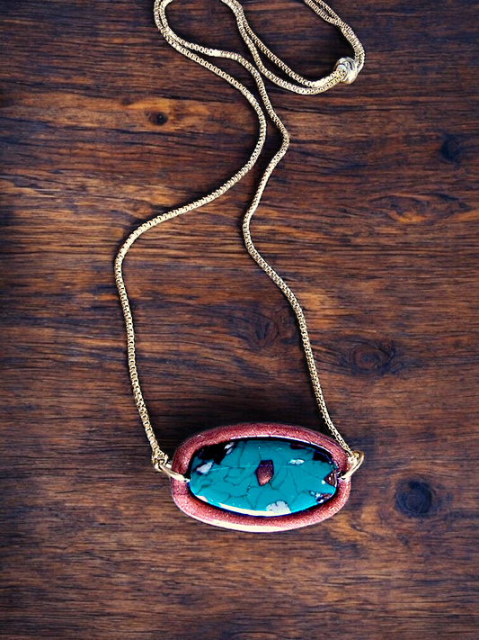 Green Turquoise with Bronze Necklace Gold : Adjustable