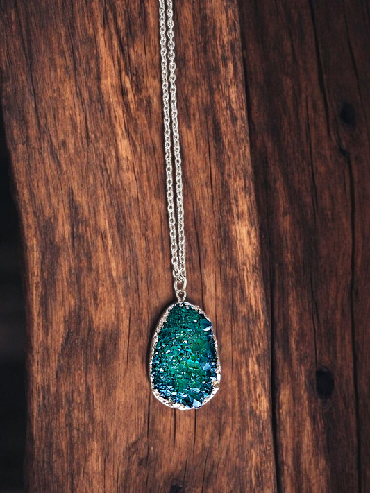 Green Iridescent Faux Druzy Quartz Necklaces