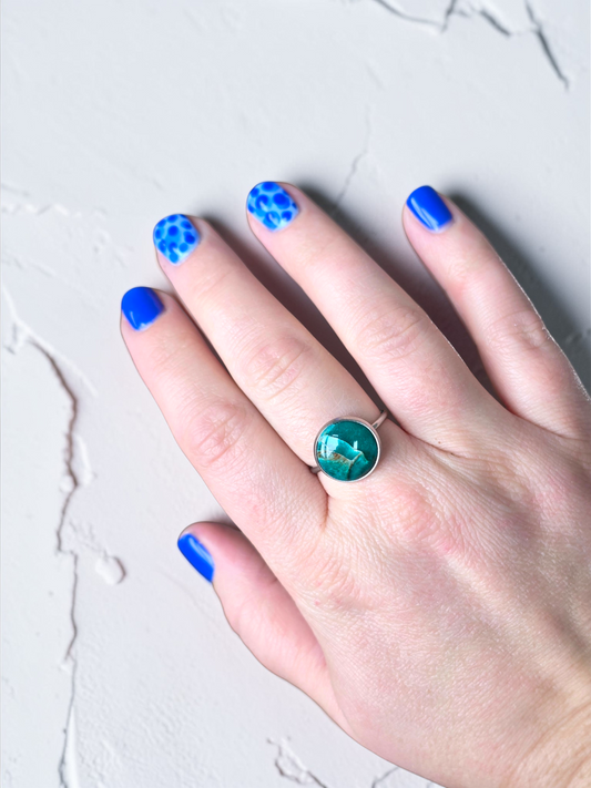 Faux Apatite Silver Adjustable Rings