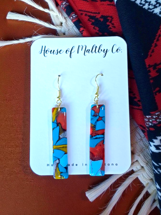 Rectangular Faux Spiny Oyster Turquoise Earrings